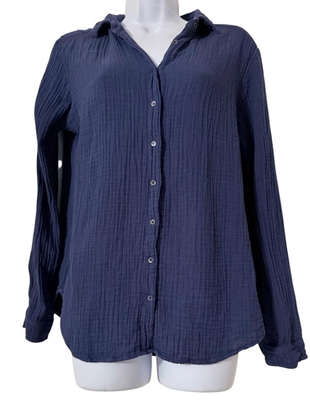XiRENA Scout Crinkle Gauze Cotton Button Down Shirt in Navy Sz S Relaxed Fit